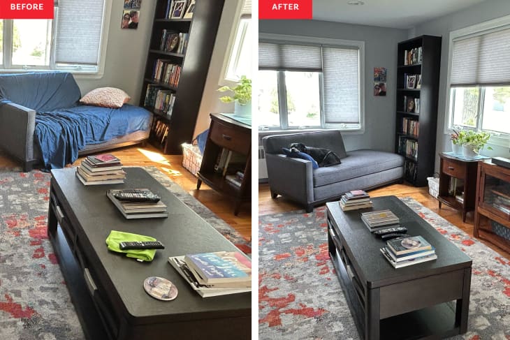 Living room before and after cleaning.