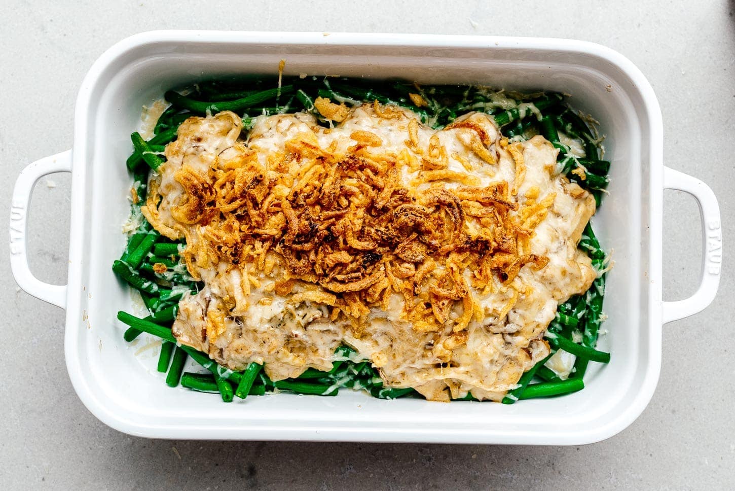 french fried onions on green bean casserole | www.iamafoodblog.com