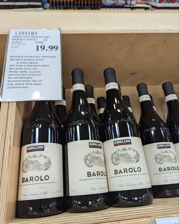 Kirkland Barolo on display at Costco.