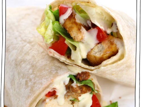 Crispy Buffalo Tofu Accompanied by Caesar Salad