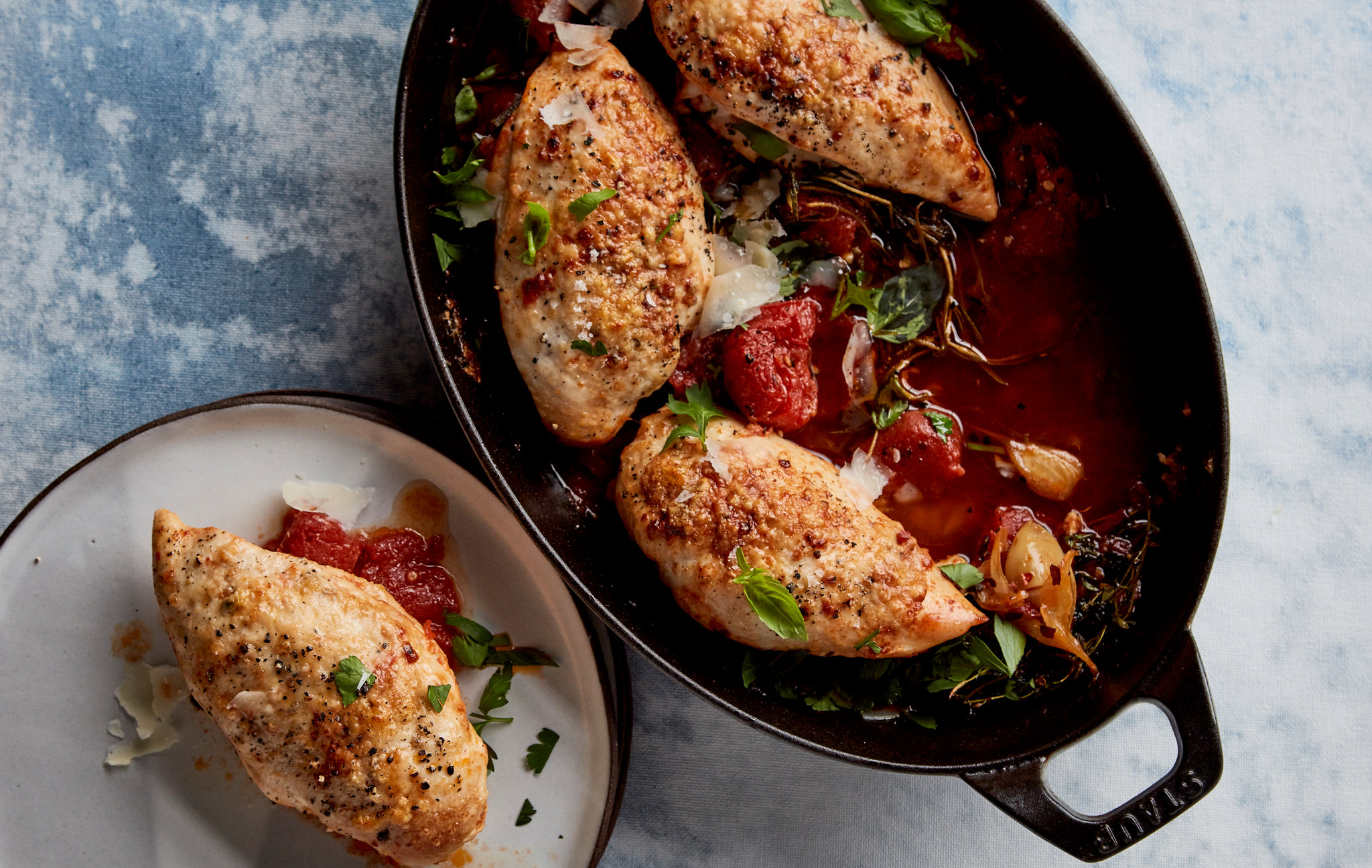 Crispy Chicken Garnished with Fresh Tomato Bruschetta