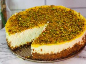 Lemon Cheesecake Tart featuring a Pistachio Nut Crust