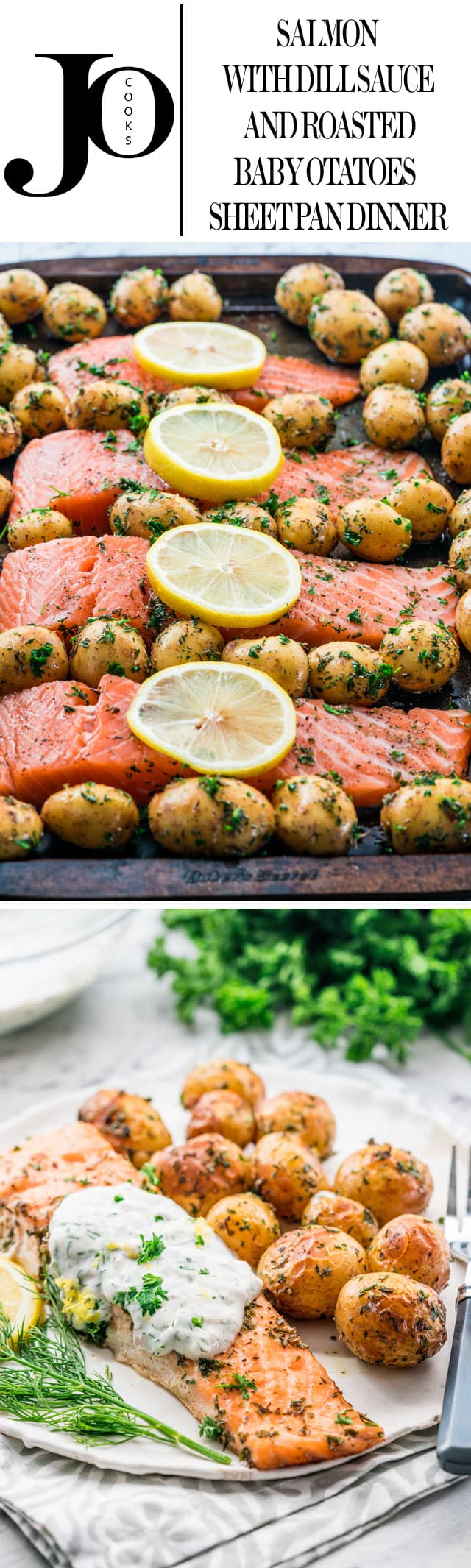 Oven-Roasted Salmon with Dill Flavored Potatoes on a Sheet Pan