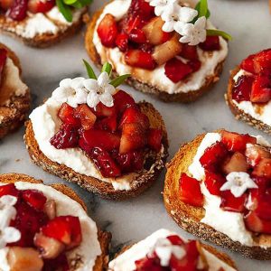 Strawberry Crostini Starter with Fresh Fruits and Luscious Topping
