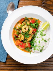 Thai Shrimp Curry Garnished with Crunchy Shallots
