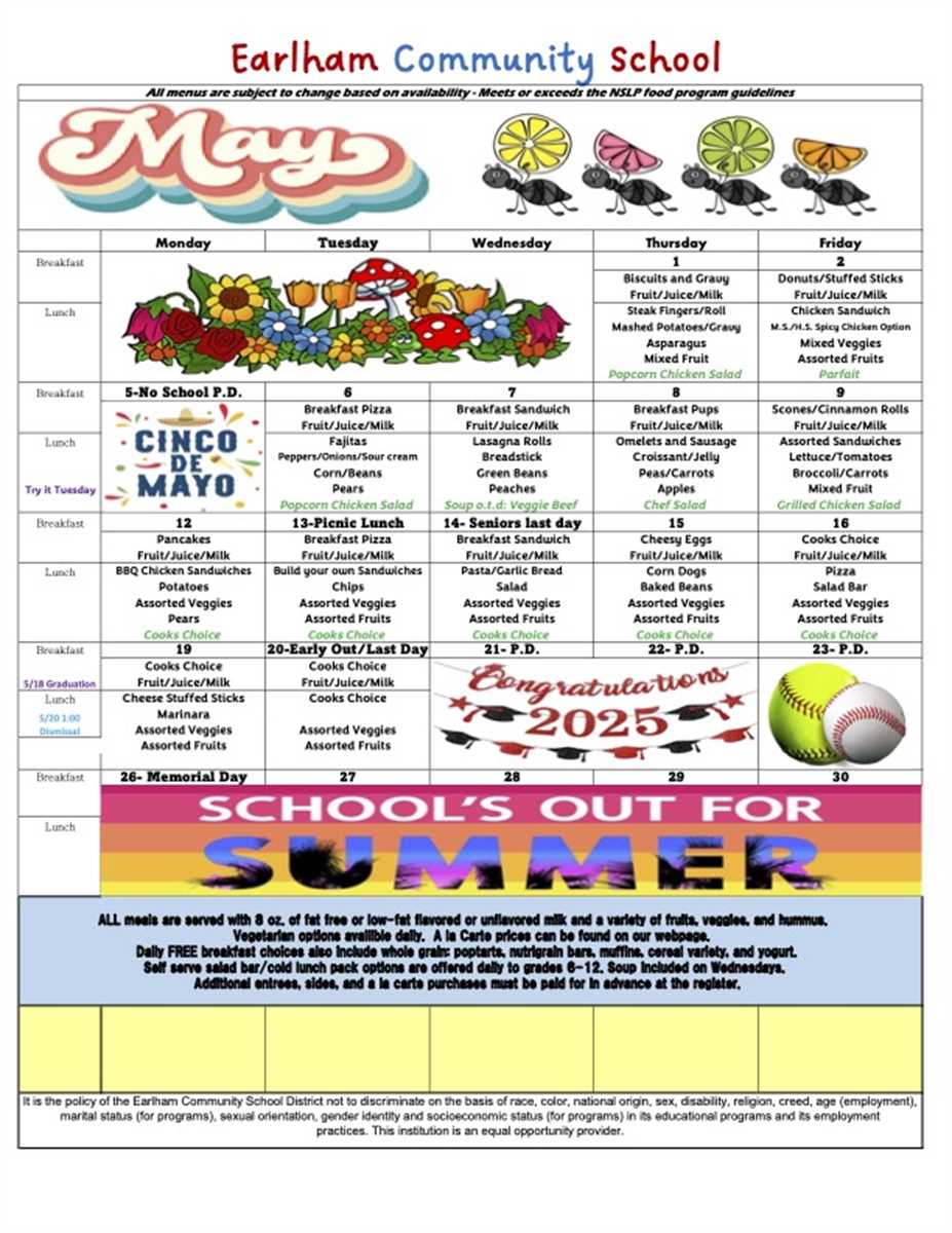 Weekly Meal Schedule for the Week of May 26, 2025