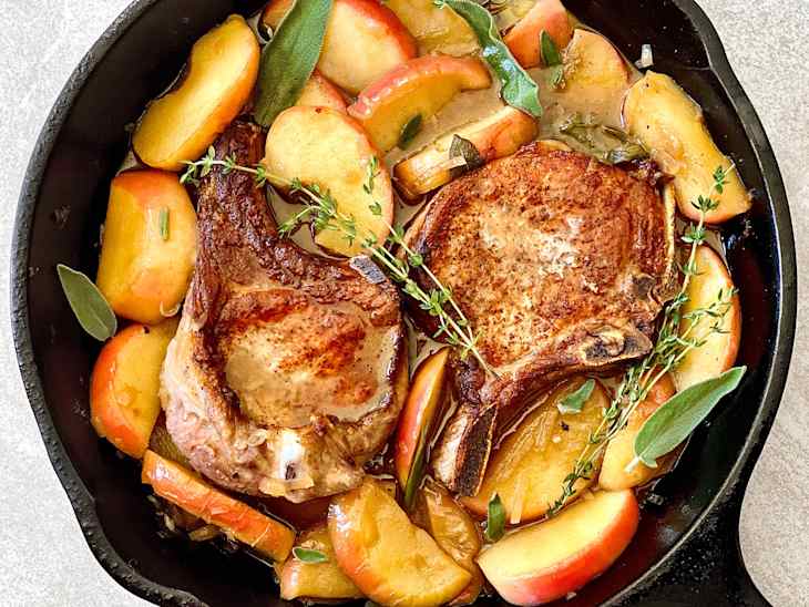 One-Skillet Sage and Apple Pork Chops