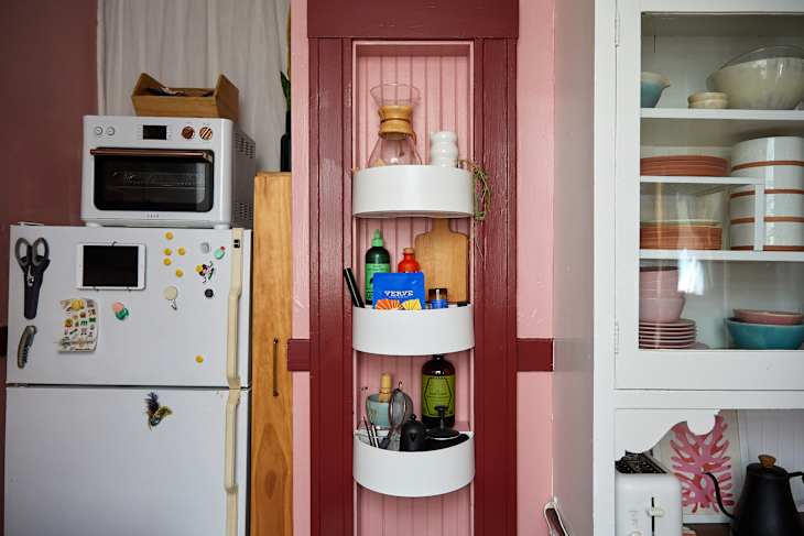 Pantry items organized in kitchen.