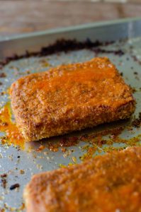 Crispy Buffalo Tofu Accompanied by Caesar Salad