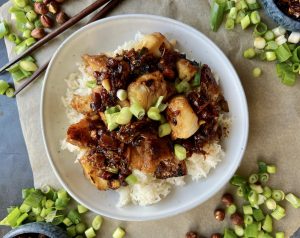 Miso-Glazed Salmon Skewers on the Grill with Zucchini and Scallions