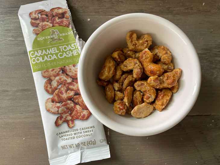 Squirrel Brand 1.5oz Grab & Go Gourmet Flavored Nuts - Creme Brulee Almonds, Caramel Toasted Colada Cashews, Salted Caramel Pecans