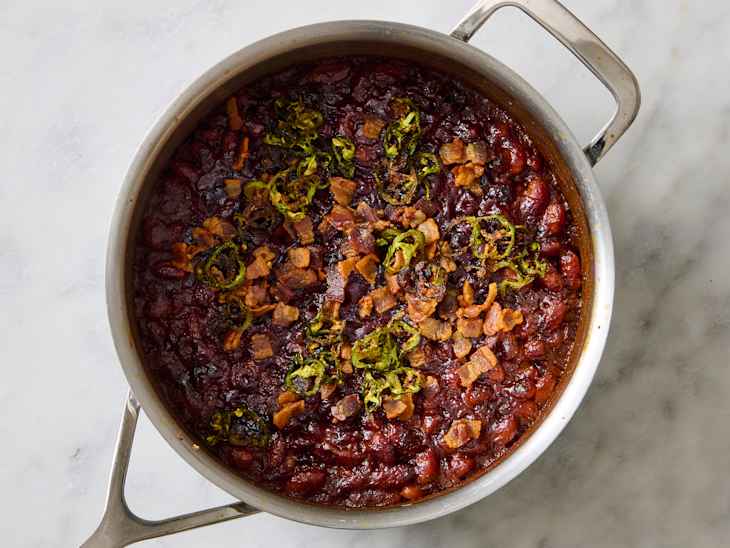 kardea brown baked bean recipe in a metal pot