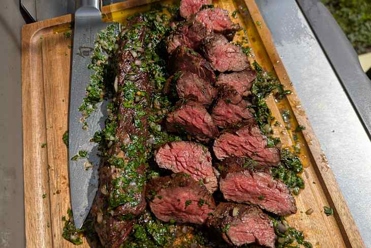 Grilled Hanger Steak with Board Sauce