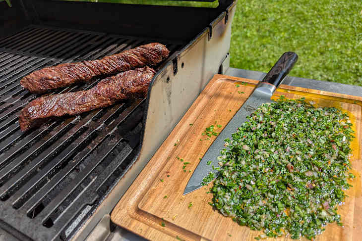 Grilled Hanger Steak with Board Sauce