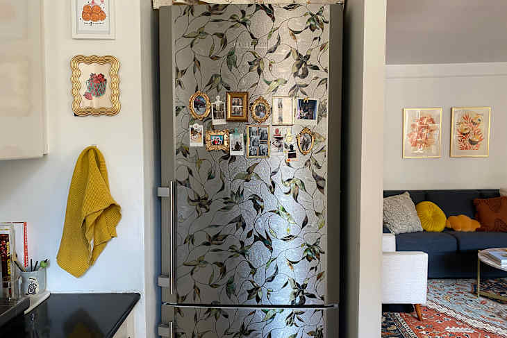 Magnets on refrigerator with privacy film applique