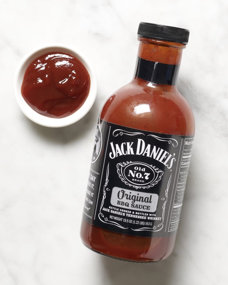 Barbecue Sauce - Jack Daniel's Original bottle with some in a ramekin to the side
