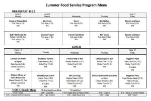 Weekly Meal Schedule for the Week of June 23, 2025