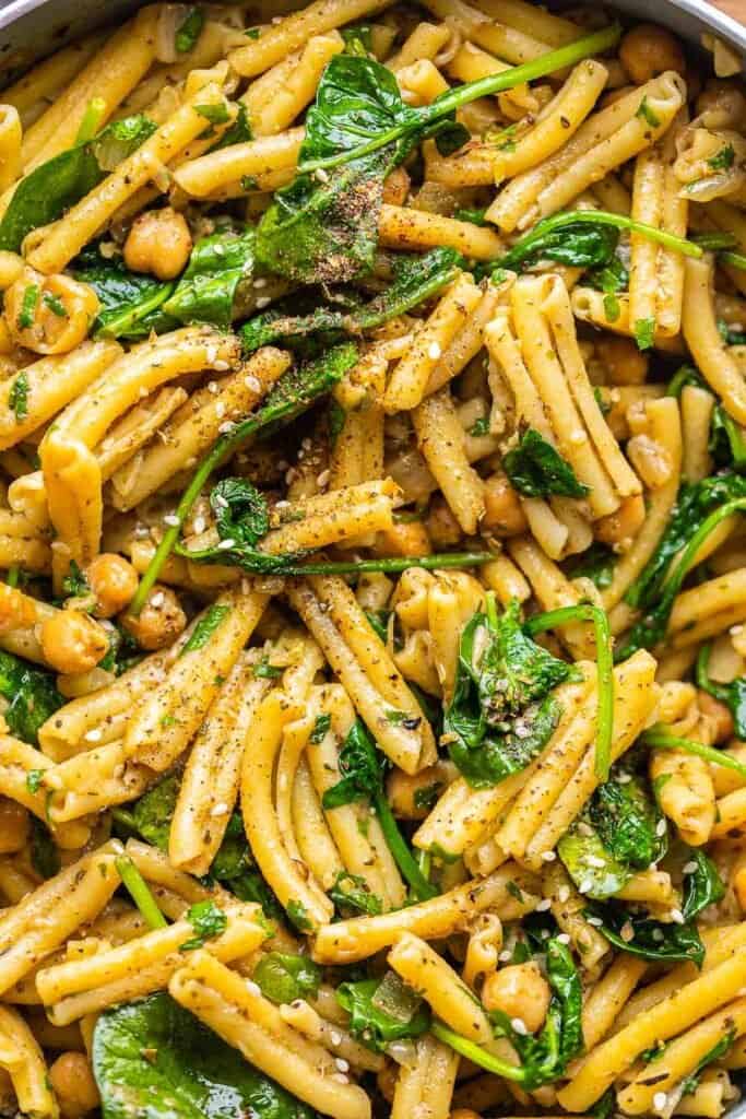 Ziti Pasta featuring Chickpeas, Sausage, and Kale