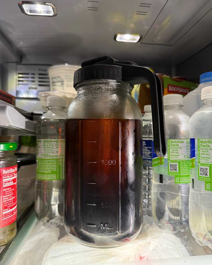 Cold brew coffee maker in fridge.