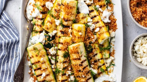 Creamy Roasted Zucchini Soup Topped with Feta Cheese