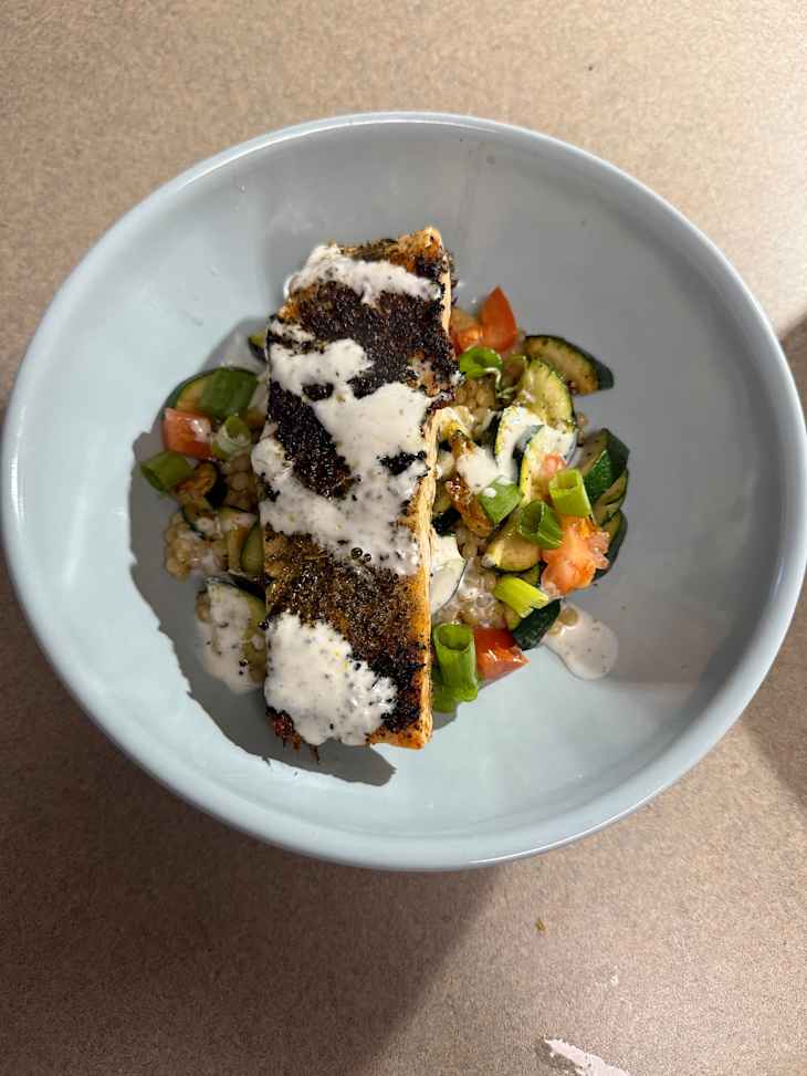 Comparing grocery prices to HelloFresh Shawarma-Spiced Chickpea Couscous Bowls, Salmon Limone, and Gochujang Chicken Salad Sandwiches recipes.