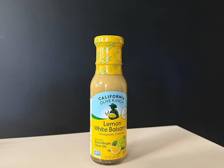 Lemon White Balsamic salad dressing on table.