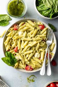 Pasta topped with Pesto Sauce