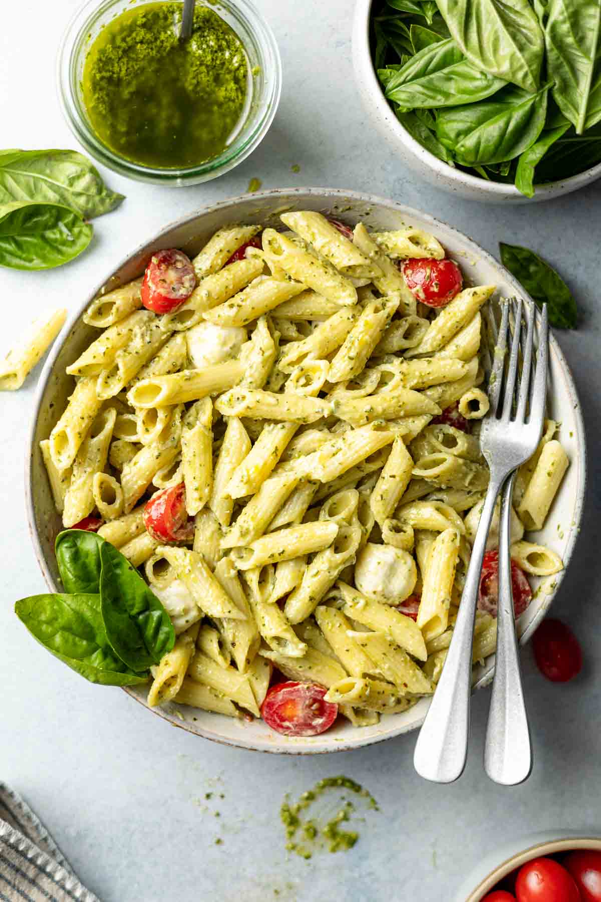 Pasta topped with Pesto Sauce