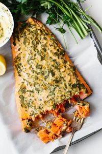 Salmon topped with Honey Mustard Sauce