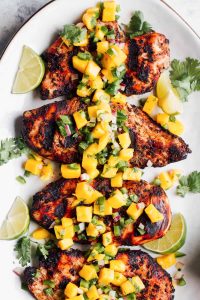 Simple Summer Meal: Grilled Jerk Chicken paired with Mango Avocado Salsa