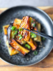Soba Salad Highlighting Miso and Ginger-Infused Eggplant along with Broccoli