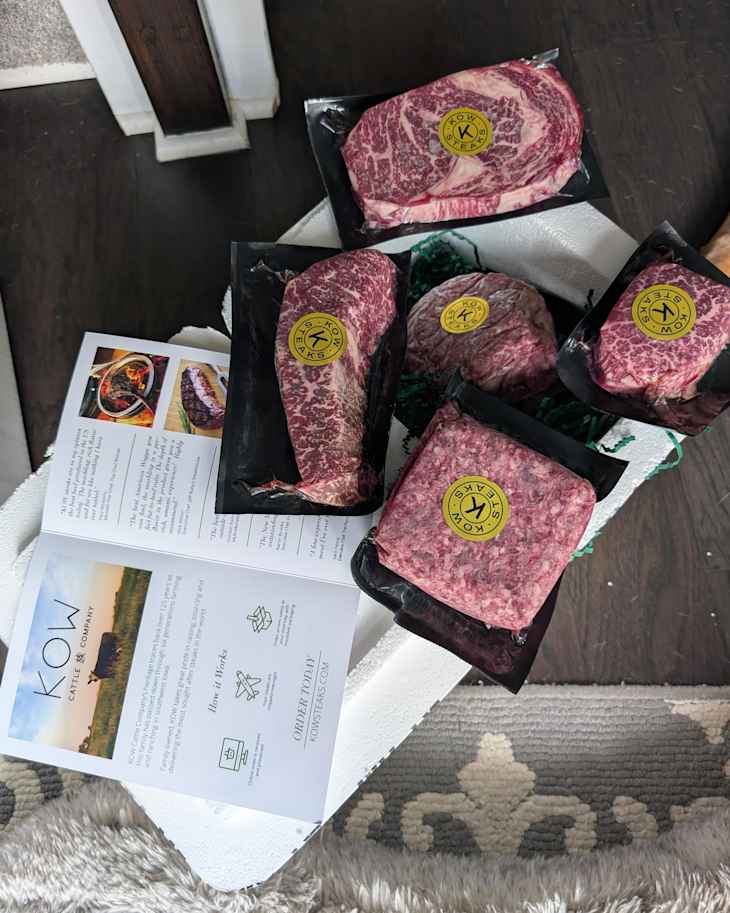 KOW steaks on tabletop.