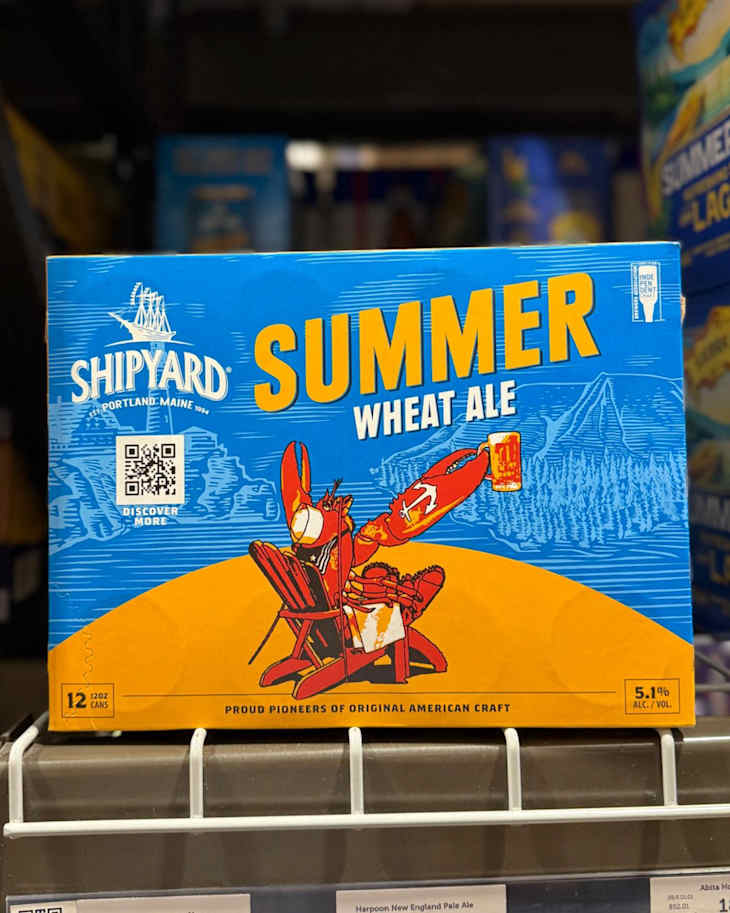 Shipyard Summer Wheat Ale 12-pack on grocery store shelf