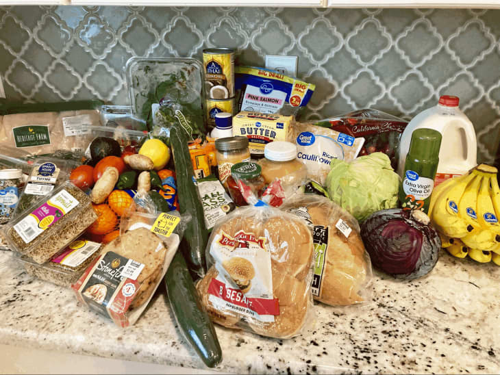 Walmart grocery haul on counter