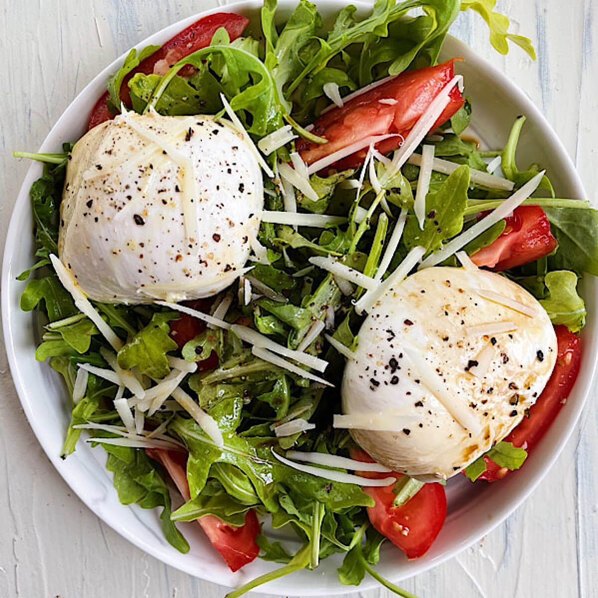 Tomato and Basil Salad featuring Burrata Cheese