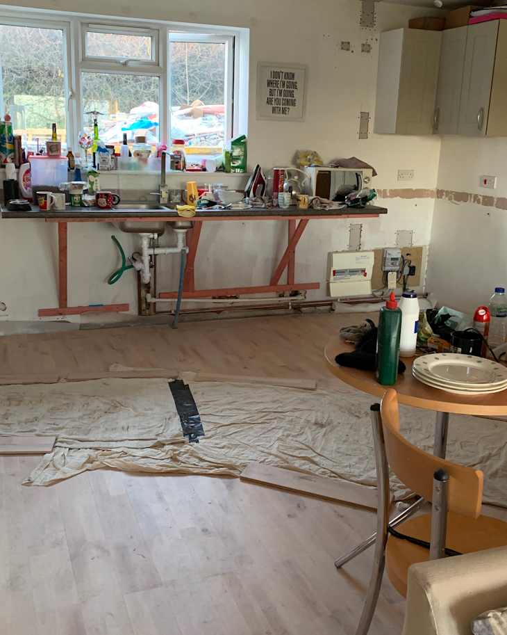Kitchen before and after renovation.
