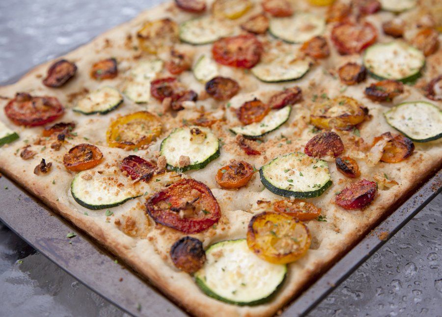 Focaccia Bread with Zucchini and Potato Toppings