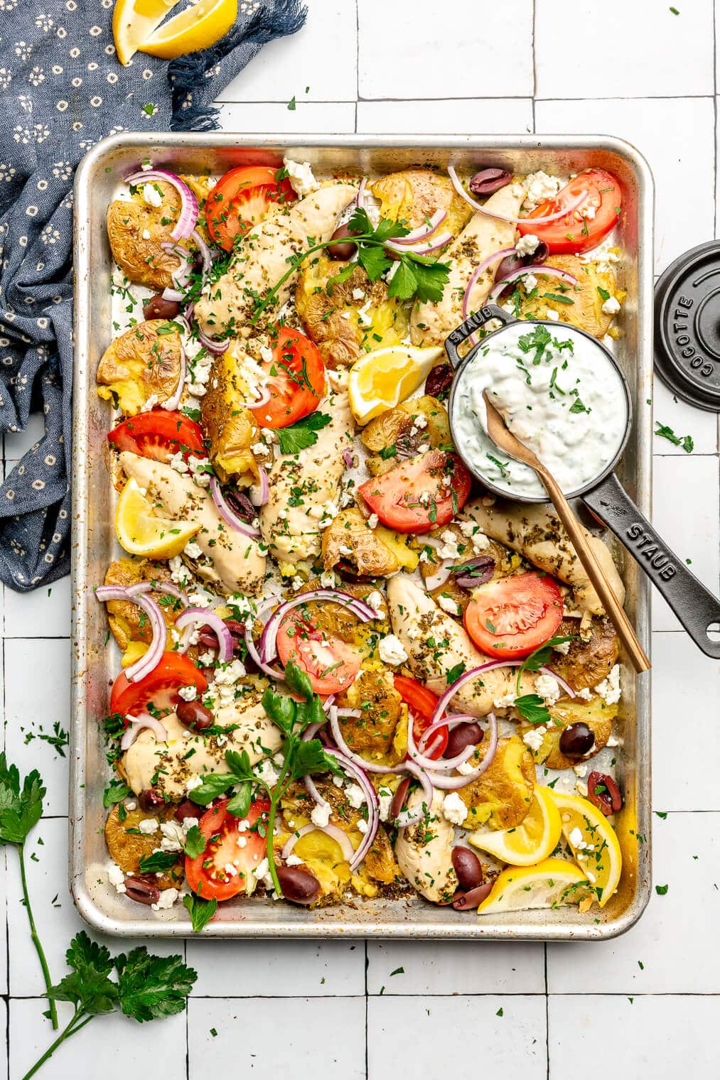 Greek Sheet Pan Chicken Dish with Potatoes and Vegetables
