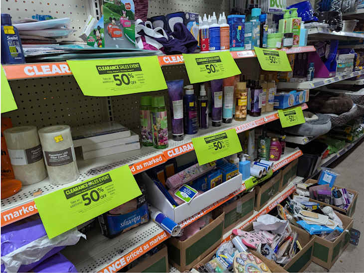 Clearance aisle at Dollar General.