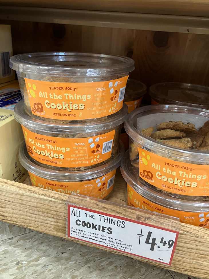 Trader Joe's All The Things Cookies with corn flakes, pretzels, marshmallows, semisweet chocolate chips, and crispy rice