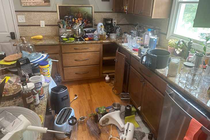 Kitchenwares pulled out during decluttering.