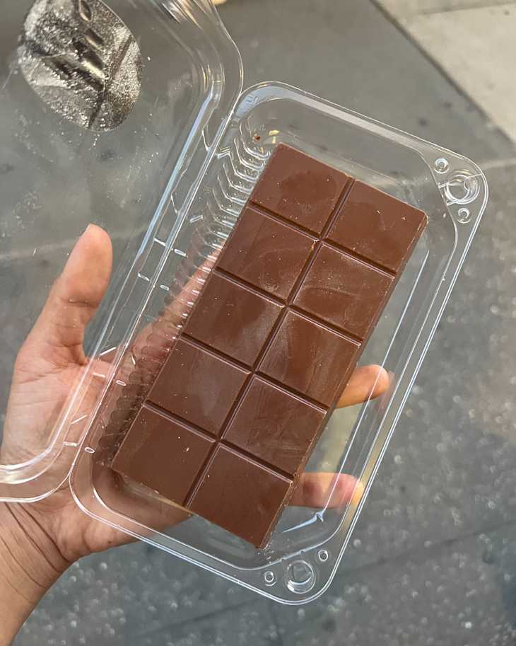 Chocolate bar in container.
