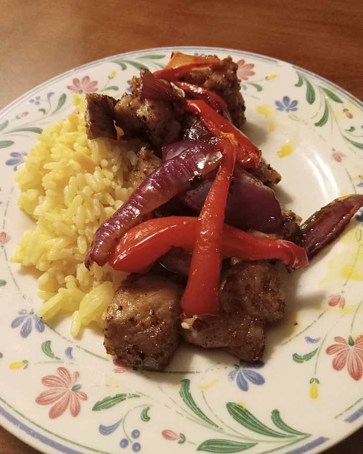 Harissa Pork and Vegetables on Rice Pilaf
