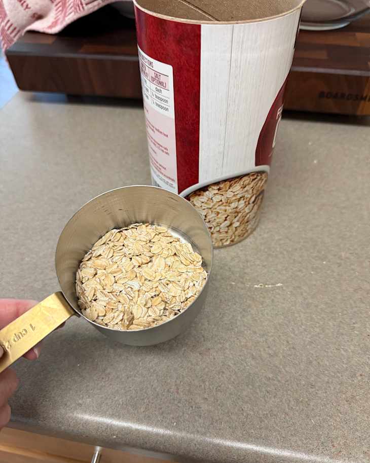 Oats in measuring cup.