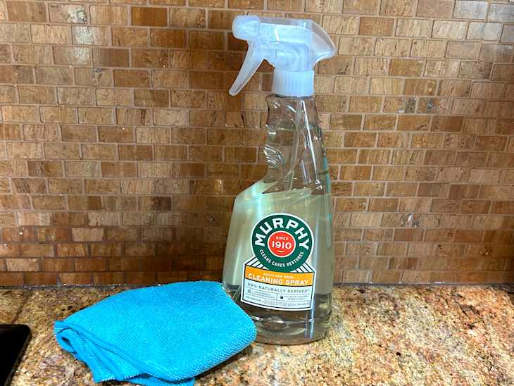 Favorite method to clean greasy kitchen cabinets uses Murphy's Oil Soap Spray.