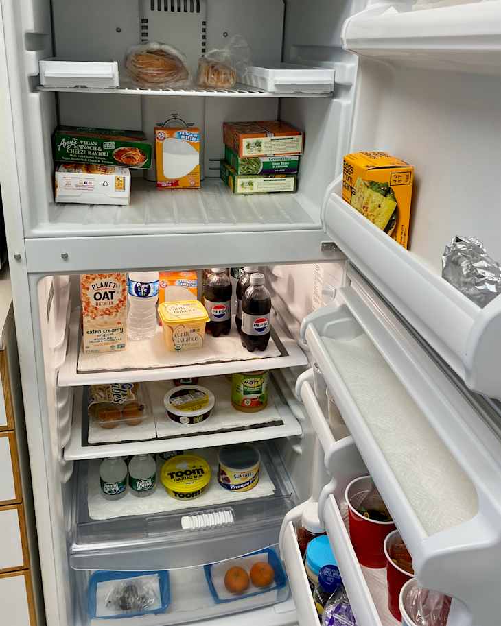 Organized freezer and refrigerator.
