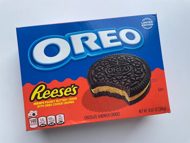 Reese's oreo cookie box on countertop.