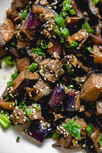 Soba Salad Highlighting Miso and Ginger-Glazed Eggplant and Broccoli