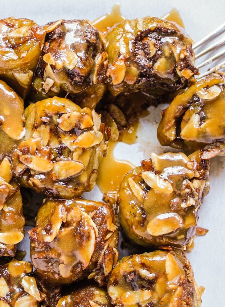 Nutella sticky buns with sliced almonds sticky glaze