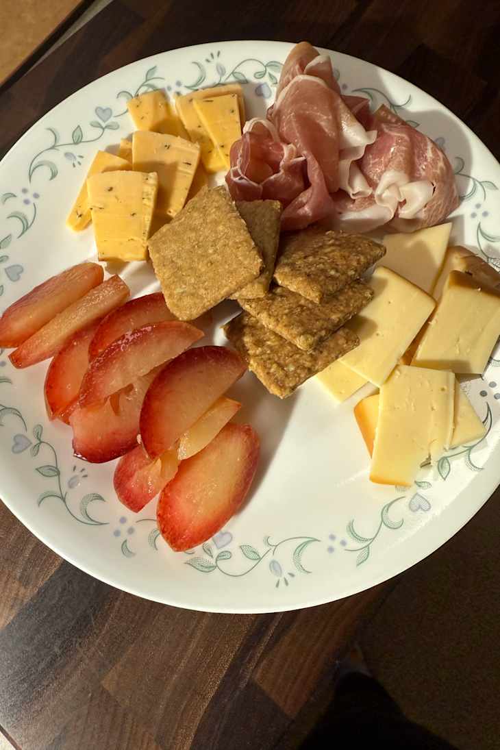 A spread of cheese, meat and fruit surround Effies homemade gruyre biscuits.